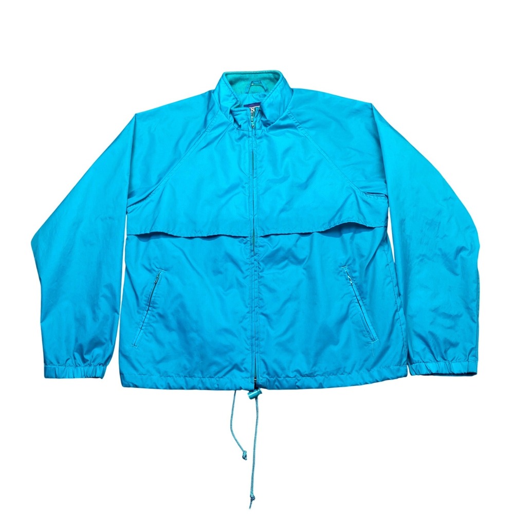 Lands End Vintage 90s Teal Windbreaker Jacket Womens Medium 9373 Mesh Lined